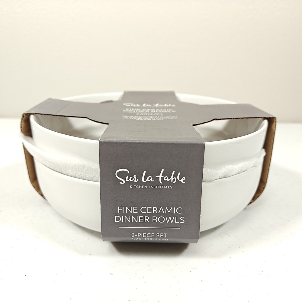 Sur La Table Fine Ceramic Dinner Bowls White 2-Piece Set Pasta 7.75" Inch